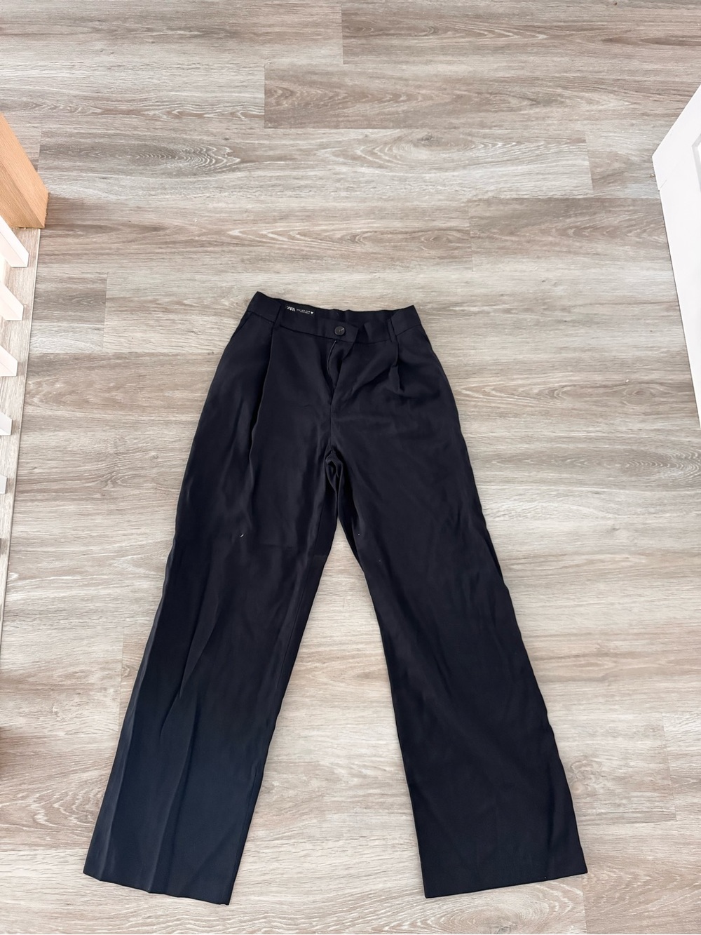 Zara Black Silk Wide-Leg High-Rise Trousers